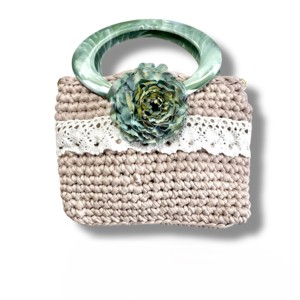 กระเป๋าโครเชต์ 05 สีเบจ งานแฮนด์เมดจากอิตาลี ลายดอกไม้ฤดูร้อน ลายเรขาคณิต สายสะพายผ้าฝ้าย กว้าง 62 ซม. สูง 24 ซม. ลึก 20 ซม. - Product Image 1