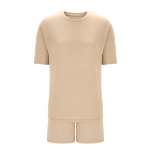 New Summer Wholesale Women's Sets Solid Color 100% Cotton Fashion <b>Tops</b> And Shorts Set Crew Neck Pullover <b>Top</b> 2 Piece Set Women - Product Image 3