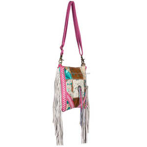 Bolso de cuero hecho a mano de piel de vaca genuina para mujer con flecos estilo cruzado Handon Fur Rattan Casual moda occidental cierre de cremallera - Product Image 3