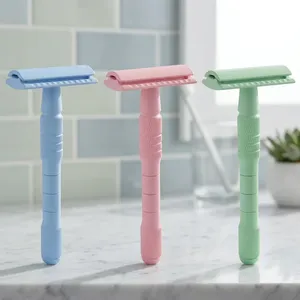 มีดโกนสองใบมีดด้ามไม้สีพาสเทล สำหรับโกนขนตามร่างกาย บิกินี่ รักแร้ และใบหน้า - สำหรับผู้ชาย - Product Image 1