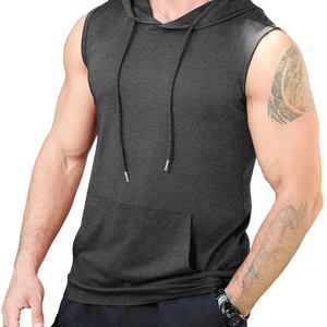 Haut de sport sans manches pour homme de haute qualité, personnalisé, avec capuche, pour la musculation, l'entraînement et les loisirs. - Product Image 1