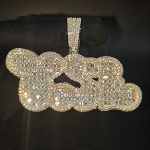 Colgante de Plata de Ley 925 con Diamante Moissanita VVS de Alto Brillo, Estilo Gota, Letra Personalizada y Micro Pavé, para Uso Unisex - Product Image 6