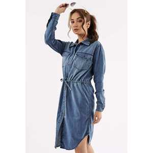 Robe chemise en jean ceinturée pour femme S/M/L - Product Image 1