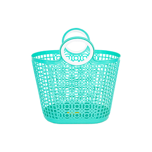Flexible <b>Plastic</b> Shopping Basket with Round Handles Hollow Mesh Toter <b>Tote</b> Bag Organizer for Kitchen Market Grocery Supermarket - Product Image 1