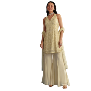 Marfil Georgette Kurta Palazzo conjunto con Dupatta mujeres al por mayor Ropa Étnica OEM fábrica proveedor a granel traje de moda personalizado - Product Image 1