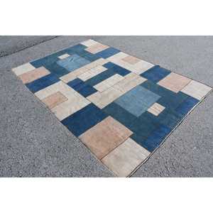 พรมตุรกีขนาด 6x8.8 ฟุต, พรมขนาดใหญ่สไตล์วินเทจ, พรมลายดอกไม้สีน้ำเงินขาว - Product Image 2