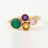 Bague en laiton plaqué or 18 carats Vermeil multi-pierres avec améthyste naturelle, citrine et onyx, bijoux religieux chrétiens pour femmes