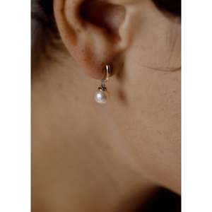 Round Pearl Huggie Huggie <b>Earrings</b> - Product Image 5