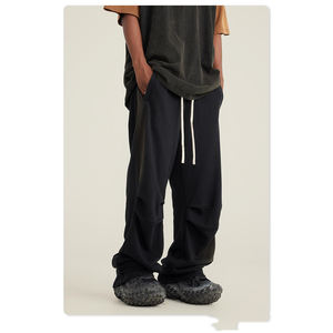 Pantalon confortable en toile délavée à l'acide pour hommes Taille élastique lourde Fermeture à cordon Style sportif - Product Image 5