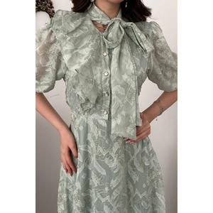 Vestido Azul con Detalle de Lazo en Color Menta - Menta - Product Image 4