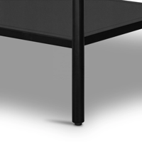 Table console industrielle en métal avec deux tiroirs de rangement, une étagère inférieure en finition enduite de poudre noire pour l'entrée du couloir