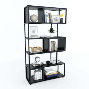 Étagère décorative sur pied KTB68067 100x35x180cm, structure en fer et bois d'hévéa pour salon - Product Image 4