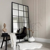 SWT 2026 Super Large Window Pane Iron Framed 6mm Thick Floor Standing Contemporary Designer Mirror for Hotels
