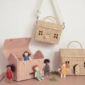 Best selling New Creative House Shaped Basket Kid Woven Storage Basket With Lid Wholesale From Vietnam