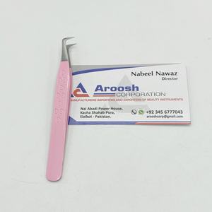 Venta al por mayor de alta calidad en forma de corazón de 90 grados pinzas de pestañas de acero inoxidable extensión de pestañas sostenibles en color rosa - Product Image 4