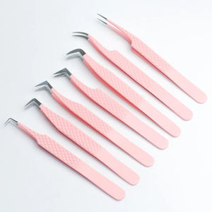 Pinzas profesionales de Extensión de cejas y pestañas de acero inoxidable, diferentes colores con punta inclinada, Etiqueta Privada - Product Image 1