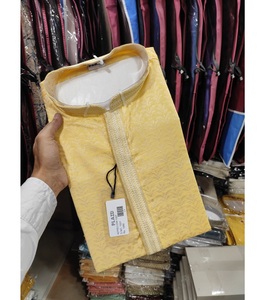Soft Feel Jacquard <b>Silk</b> <b>Kurta</b> For Men With Luxurious Touch And Detailed Woven Pattern From India - Product Image 3