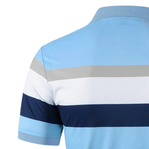Maillot rayé bleu clair, blanc et marine pour homme, à manches courtes, respirant, séchage rapide, léger, décontracté, pour le golf et le tennis - Product Image 5