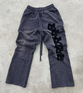 Pantalon évasé personnalisé délavé à l'acide avec cordon de serrage 100% coton brodé taille lourde pantalon de survêtement avec strass - Product Image 2