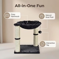Arbre à gratter confortable et durable pour chat avec hamac et lit en mousse à mémoire de forme, en polycoton et matériaux en bois, design suspendu