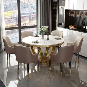 Italian Luxury Durable <b>Dining</b> <b>Table</b> Set Modern Simple Style Turntable Light Sintered Stone <b>Top</b> Home Use Hotel Villa Metal Legs - Product Image 4