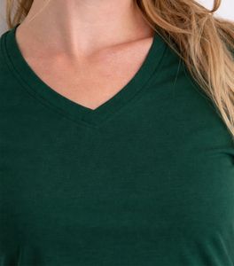 T-shirt en coton à manches courtes et col en V pour femme, coupe ajustée, décontracté, haut d'été, service OEM, t-shirt pour femme - Product Image 3