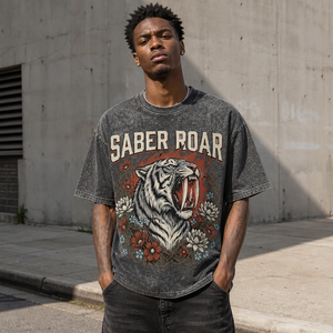 New Wholesale 100% Cotton O-Neck Breathable T-Shirts <b>Men's</b> Oversized Acid Wash Garment Dye Casual Tees with Custom Pattern Print - Product Image 1