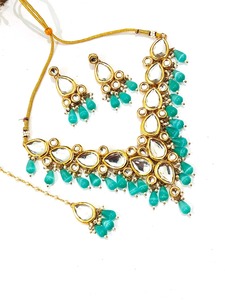 Fabricante indio chapado en oro de alta calidad Kundan Monalisa pesado gargantilla collar conjunto con parte trasera Meenakari - Product Image 2