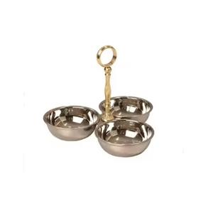 Cuencos y platos para servir comida de acero y Metal para decoración de mesa de Hotel, 3 cuencos de fechas de Metal pulido con espejo de unión con asas - Product Image 1