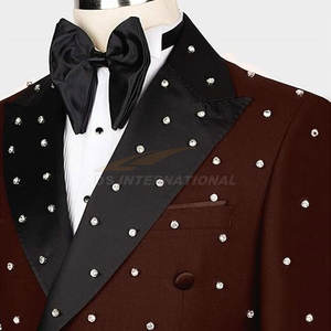 Men 2-Piece <b>Brown</b> Slim Fit Suit Double Breasted Tuxedo Blazer and Pants Set with Handmade Crystal Rhinestones - Product Image 4