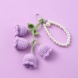 Porte-clés créatif et mignon pour fille, en crochet et tricot, avec chaîne en coton et fleur Lanling, boucle décorative pour sac en alliage, Guangdong - Product Image 3