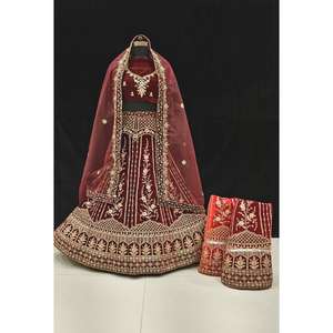 Venta caliente terciopelo Lehenga Choli blusa Dupatta conjunto para fiesta desgaste boda Lahnga Choli de proveedor indio a granel - Product Image 1