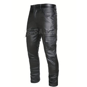 Pantalon en cuir de mode pour hommes élégant Slim Fit moto Biker pantalon confortable tenue décontractée - Product Image 1