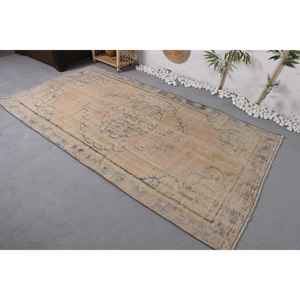 Alfombra de lana turca Vintage Beige y azul, diseño de retales de tejido plano de 4,4x8,1 pies para decoraciones de sala de estar con respaldo de látex - Product Image 4