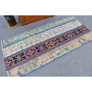 Alfombra Decorativa Vintage, Alfombra Turca de 3.1x6.4 pies, Alfombra de Lana Ikat Azul - Product Image 2