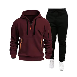 Tenue de sport décontractée 2 pièces avec logo personnalisé OEM pour hommes, survêtement de jogging brodé avec capuche et pantalon de survêtement, ensemble survêtement - Product Image 2