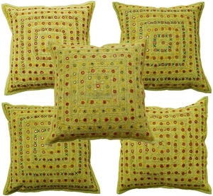 Square Cotton Pillow Mirror Work Sofa <b>Cushion</b> for Home Hotel Hospital Woven Square Shape Indian Hand Embroidered - Product Image 1