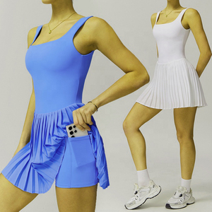 Tenue d'entraînement pour femmes Robes de tennis Sports Golf Pickleball Exercise Wear Robe sans manches avec soutien-gorge intégré Shorts Poches - Product Image 4