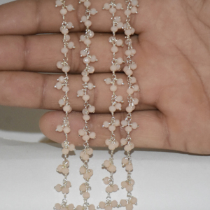 Perles en verre plaqué argent opale rose pêche Rondelle Cluster chaîne chapelet. Chaîne perlée en fil métallique pour fabrication de bracelets et bijoux, découverte - Product Image 2