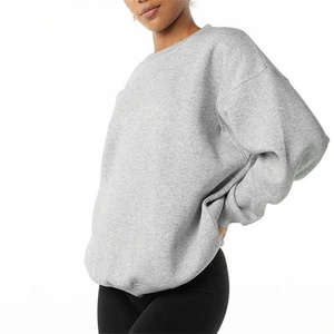 Sudadera de lana de gran tamaño de alta calidad para mujer, Sudadera con capucha larga de Terry activa informal con cuello redondo y hombros caídos con logotipo personalizado - Product Image 5