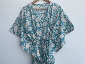 Block Printed Cotton Kaftan Dress for Women Nightwear Kaftan Beach Resort Wear Dress Ethnic Boho Kaftan Hand Block Summer Dress - Product Image 4
