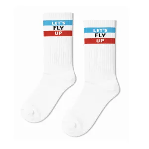 ถุงเท้าเทนนิสพิมพ์ลาย Let's Fly พิมพ์โลโก้ตามสั่ง พิมพ์ดิจิทัล ป้องกันแบคทีเรีย ซับเหงื่อ เหมาะสำหรับผู้ป่วยเบาหวาน เทคนิคการพิมพ์แบบ Sublimation สำหรับนักกีฬา - Product Image 1