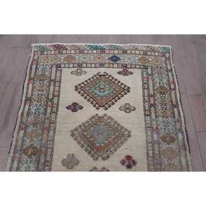 Vintage Small Turkish Rug 2.4x3.3 ft <b>Brown</b> Moroccan <b>Wool</b> Eco Friendly Patchwork Design with Latex Backing - Product Image 4