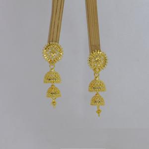 Boucles d'oreilles Jhumka doubles plaquées or de luxe pour femmes, style indien traditionnel, longues et pendantes, pour mariages et fêtes - Product Image 1