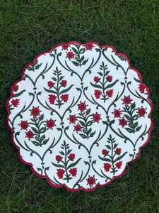 Manteles de algodón puro bordados con estampado de bloque de mano indio, decoración del hogar verde esmeralda rojo rubí para el Día de San Valentín, manteles individuales - Product Image 3