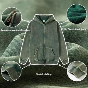 Ropa de calle personalizada para hombre, doble capa, lavado con ácido, Sol desteñido, Sudadera con capucha desgastada, estampado Vintage, sin cuerda, cremallera, suministro ODM - Product Image 3