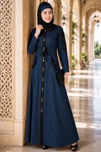 Robe longue Abaya modeste à col rond, manches longues, couleur unie, longueur ras du sol, pour femme, tenue de soirée/formelle islamique, en crêpe, taille naturelle, simple - Product Image 4