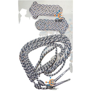 Aiguillettes en fil d'argent et bleu de qualité supérieure avec cordons croisés et épaulettes, en fil d'argent et bleu marbré d'Oman - Product Image 1