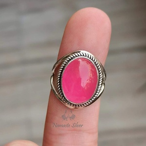 Pink Jade <b>Ring</b>, 925 Sterling <b>Silver</b> Oval Gemstone Handmade <b>Boho</b> Jewelry - Product Image 5