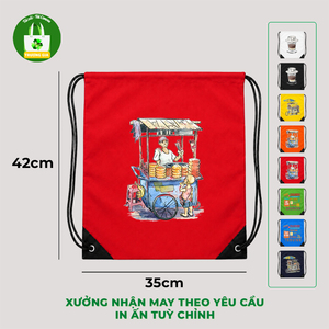 Truong Gia <b>Drawstring</b> <b>Backpack</b> Red 42x35cm Waterproof Canvas Printed Net Viet Collection - Product Image 1